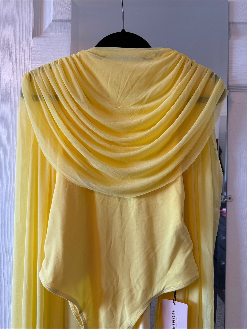 SHEIN Yellow Sheer Chiffon Bodysuit with scarf drape - Picture 3 of 9